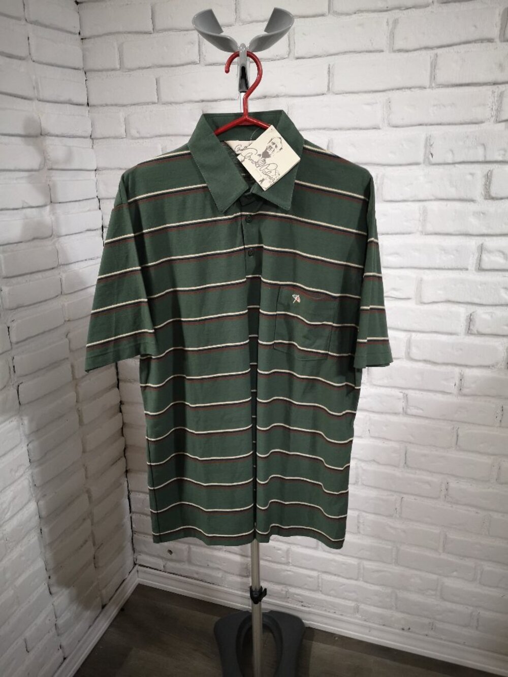 NWT Arnold Palmer Men's Size Large Green w/ Stripes Made in Canada Polo Golf